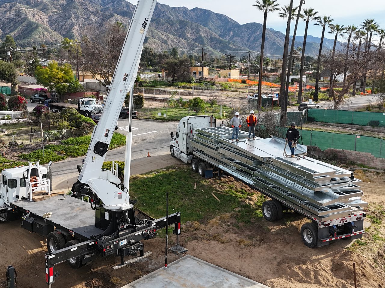 Panelized steel walls arriving on site, then built and finished by our own crews. #ADU #buildonsite